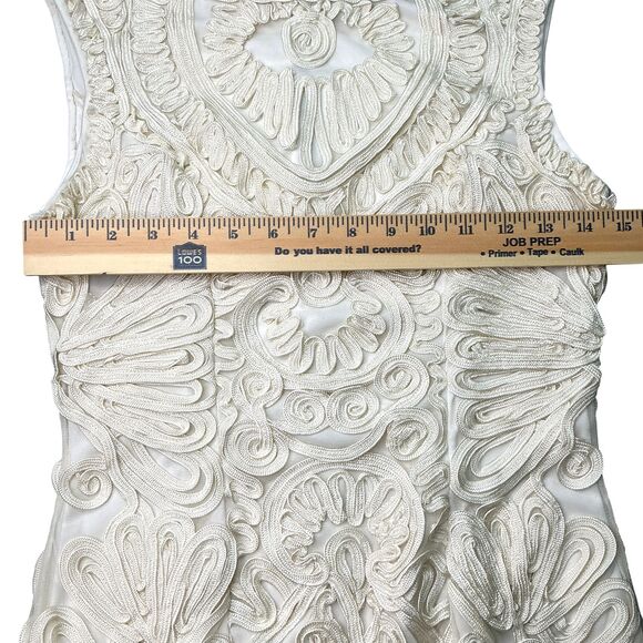 JS Collection Soutache Embroidered Dress Size 2 Cream Sleeveless Midi Event Glam - Picture 11 of 14
